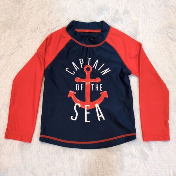 4T Carter's Simple Joys Rashguard Swim Shirt Red Navy - Picture 1 of 4